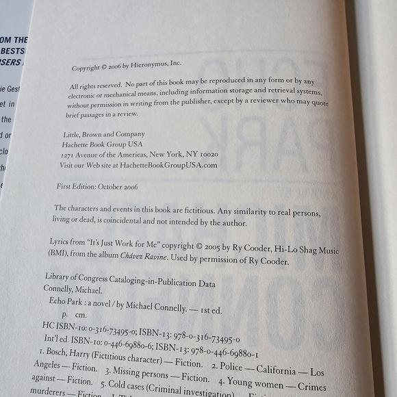 Echo Park Book, Hardcover, By Michael Connelly, "Harry" Bosch Book 12 - Picture 7 of 11